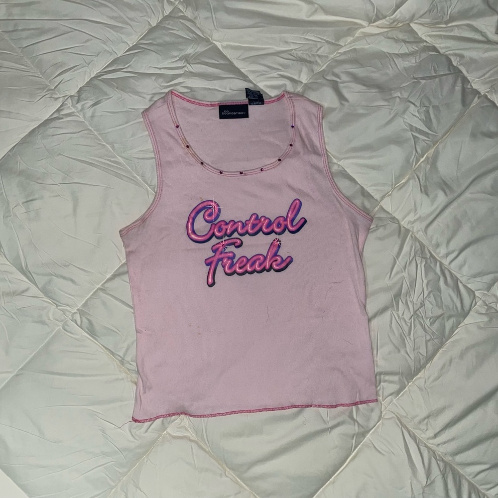 Cute pink tank “control freak”, large in juniors.. 11,12